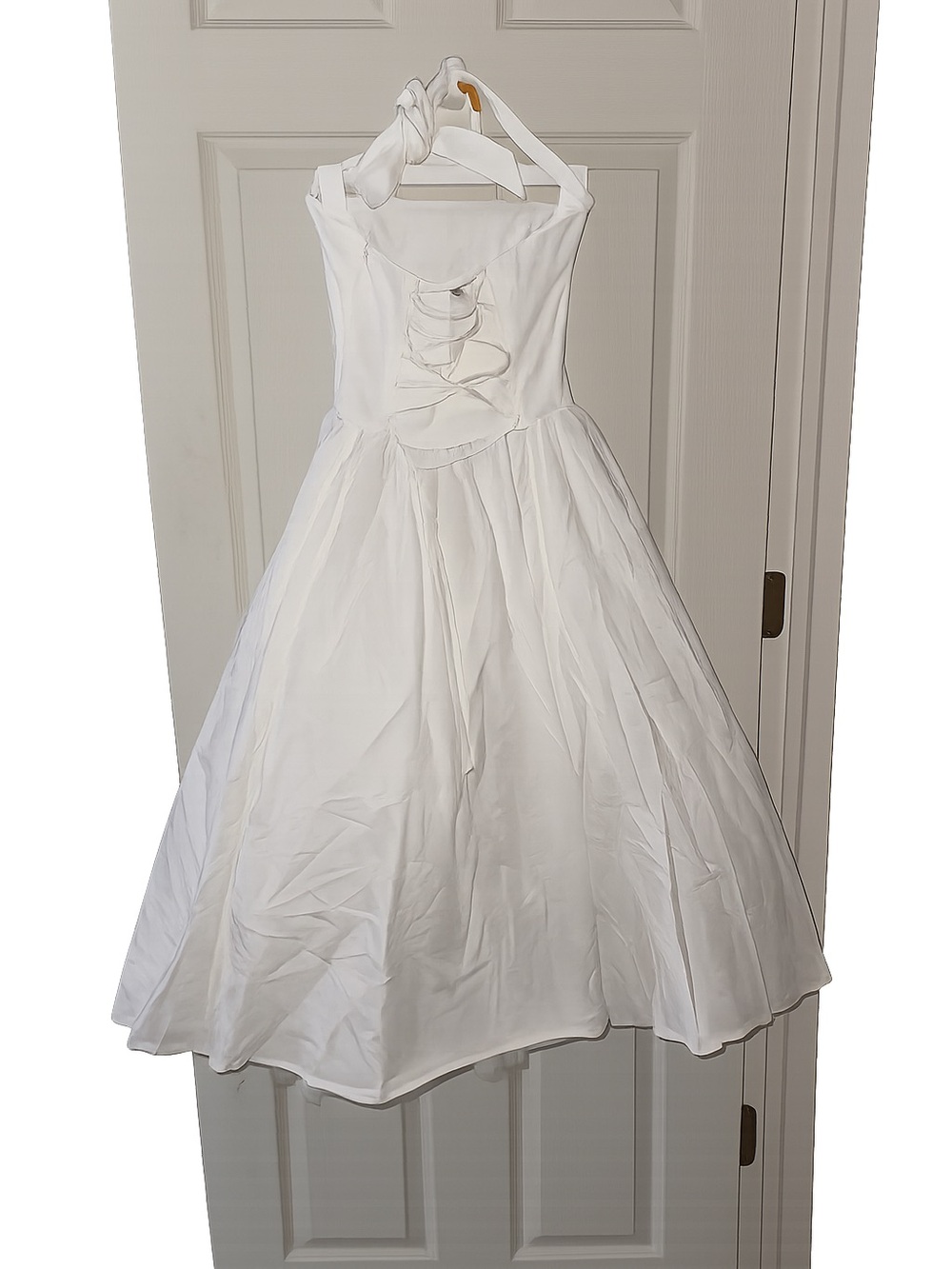 Elegant White Halter Maxi Dress with Floral Back Accent